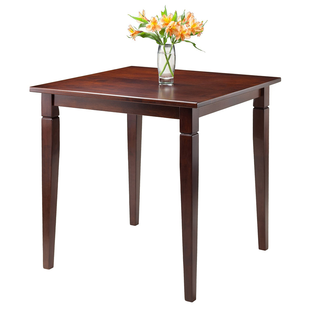Winsome Kingsgate Dinner Table, Square, Compact, Antique Walnut Wood Finish, 94133 Size: 29.53inW x 29.53inD x 29.13inH Weight: 34lb; Shape: Square; Material: Antique Walnut Wood Finish; Seating Capacity: Seats 2-4 people; Color: Dark wood color