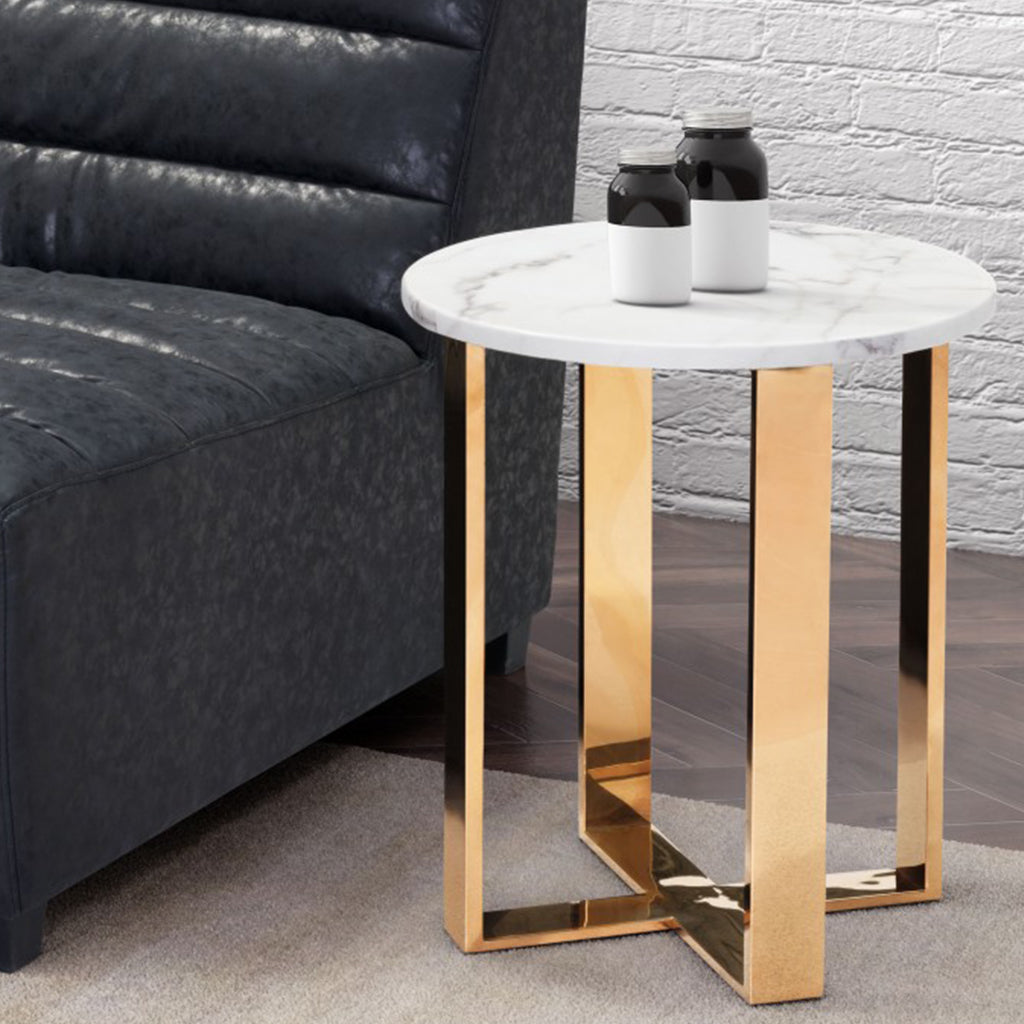 Faux Marble Gold Base End Table, 394556