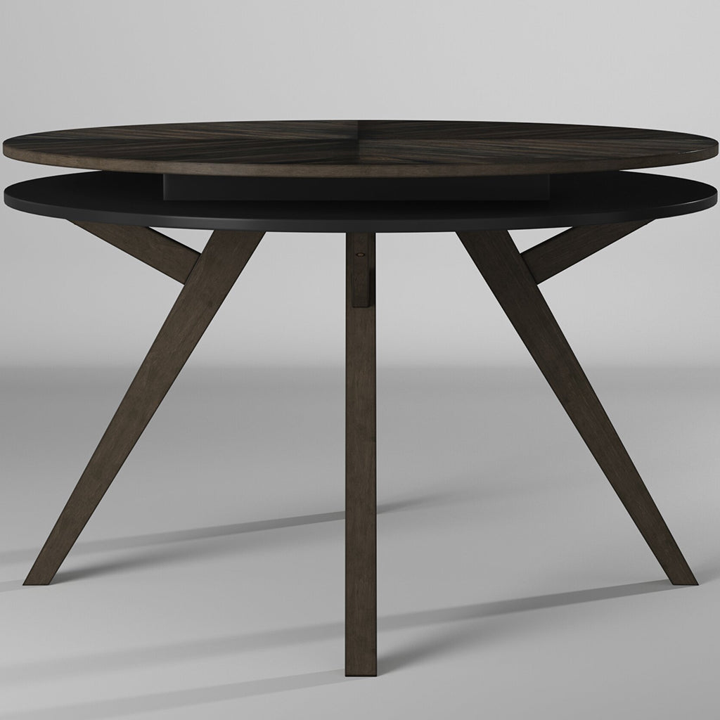 Lennox Round Table With Storage, Round Dining Table For 4, Contemporary Table, Rubberwood, Mindi Veneer, 5164-03 Brand: Alpine Furniture; Size: 47.5inW x 47.5inD x 30inH Weight: 104lb; Shape: Round; Material: Rubberwood Solids & Mindi Veneer Seating Capacity: Seats 2-4 people; Color: Dark Tobacco