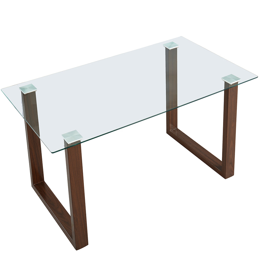 Franco | Contemporary Dining Table Glass, Metal Legs, Walnut Finish, 201-454WAL