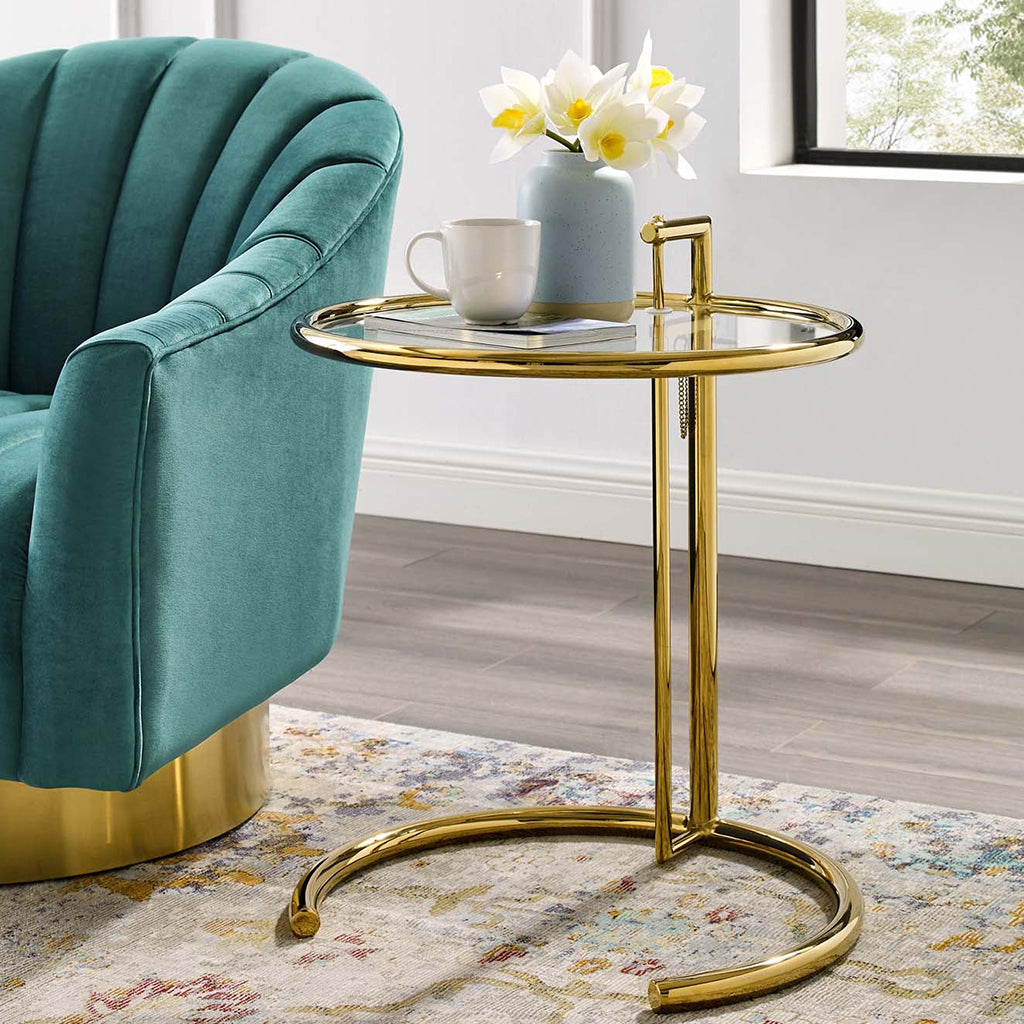 Eileen | Glass and Gold End Table, Adjustable Height, EEI-3580-GLD 