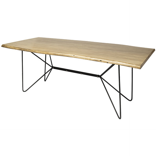 Modern Live Edge Dining Table Seats 8, Solid Acacia Wood, Metal Legs, 380476 Brand: Homeroots, Size: 80inW x 40inD x 30inH, Weight: 191.8lb, Shape: Rectangular, Material: Top: Acacia Wood, Legs: Metal, Seating Capacity: Seats 6-8 people, Color: Top: Natural Light Wood Color, Base: Black