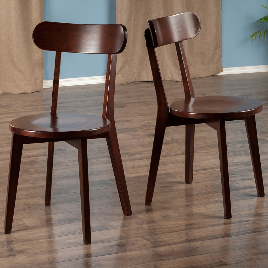 Pauline Set of 2 Brown Color Walnut Wood Dining Chairs, 94209 Brand: Winsome Wood; Size: 17inW x 19inD x 31inH; Seat height:  17in; Weight: 22lb; Material: Walnut Wood, Solid; Color: Dark Brown