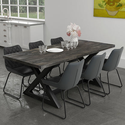 Zax | Rustic Industrial Dining Table, Solid Mango Top, Metal Base, 6 Seater, 201-147DG