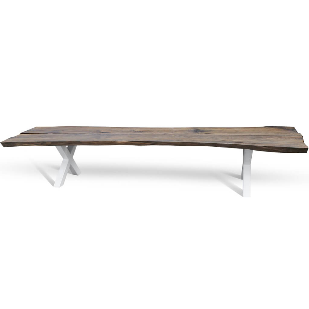 Ligram | Narrow Live Edge Dining Table, Solid Oak Wood, Metal Legs, 14 Seater, SCANDI062