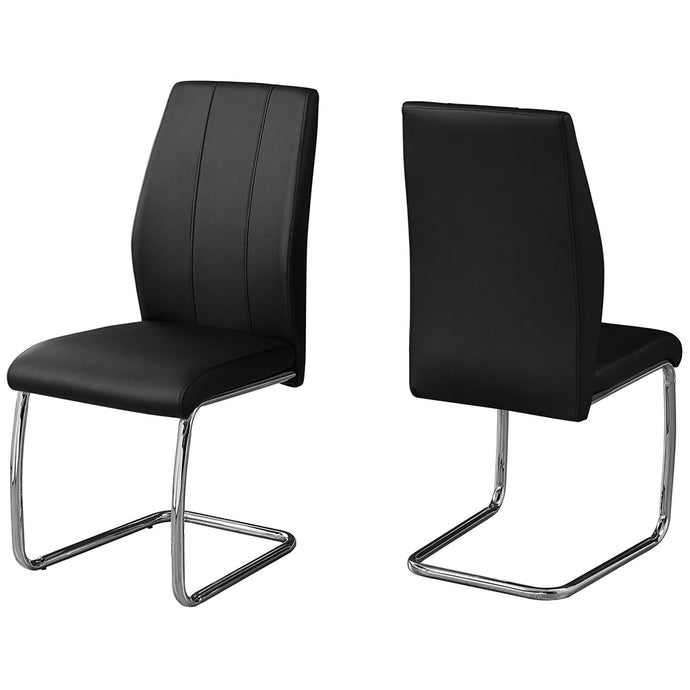 Set of 2 Dining Chairs, Black Faux Leather, Chrome Frame, 332602