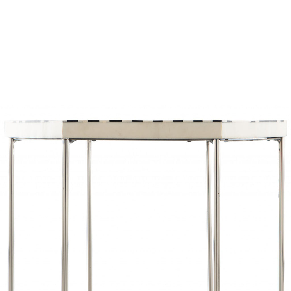 Forma | Black and White Metal End Table, Octagonal, Stainless Steel, 394588