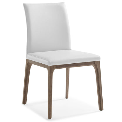 Stella Dining Chair, Set of 2, White, Faux Leather, Solid Walnut Veneer Base, DC1454-WLT/WHT, Brand: Whiteline Modern Living, Size: 20inW x 23inD x 35inH Seat Height:  19in/ 48.25cm, Weight: 17lb, Material: Faux leather & solid walnut wood Color: White, walnut veneer base, Assembly Required: No, Weather Resistant: No