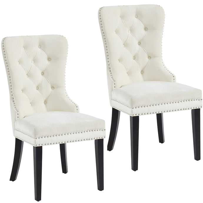 Rizzo | Comfortable Ivory Velvet Dining Chairs, Set of 2, Rubberwood Legs, 202-080IV