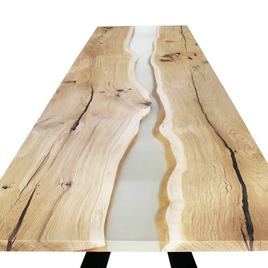 Edder-2X | Live Edge With Resin Dining Table, Rectangular, Oak, For 12, SCANDI037