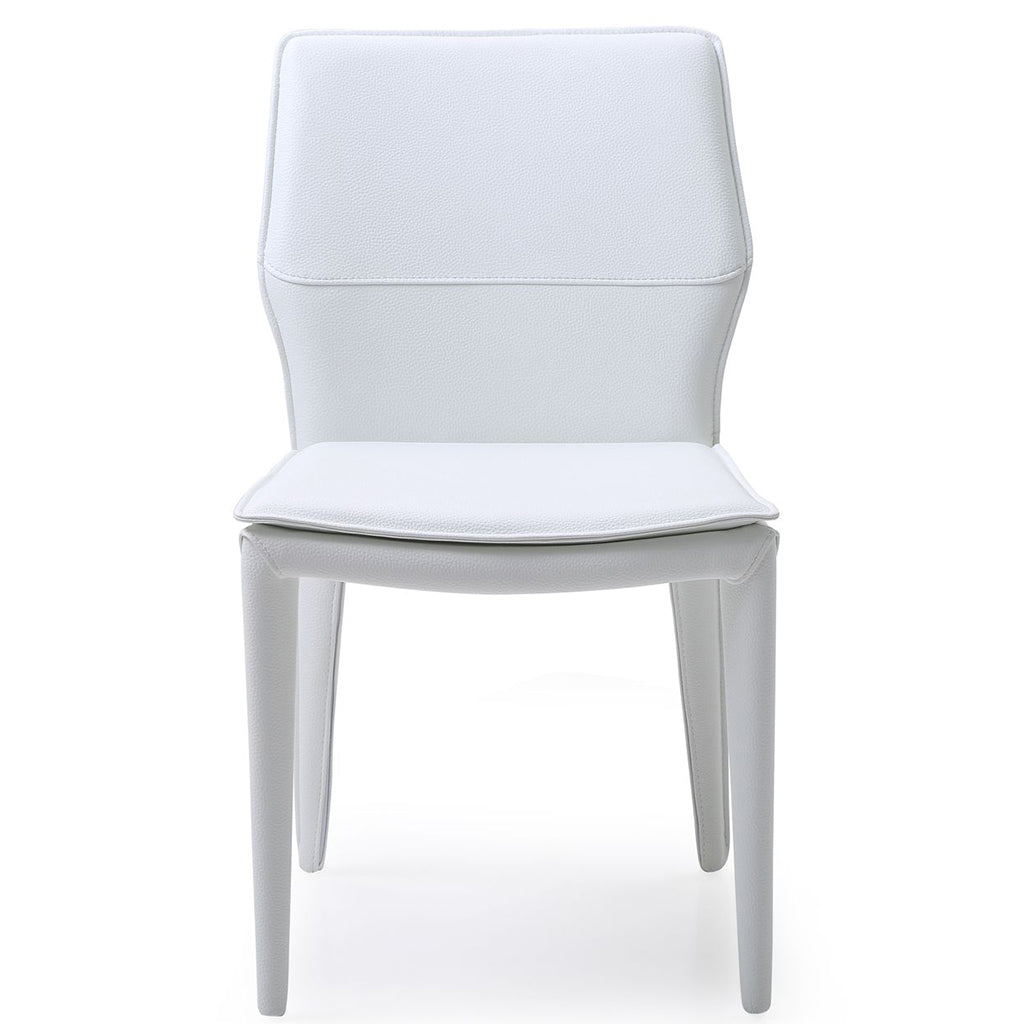 Whiteline Modern Living Miranda Dining Chairs in white, showcasing a sleek and contemporary design, perfect for adding a modern touch to any dining space.