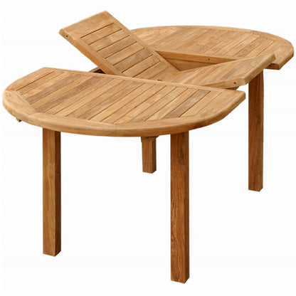 Bahama | 78" Extendable Teak Dining Table For Outdoor Use, Oval, TBX-079V Brand: Anderson Teak; Size: 78inW x 39inD x 29inH Weight: 140lb; Shape: Oval; Material: Teak Wood Seating Capacity: Seats 6-8 people; Color: Neutral teak color; light wood