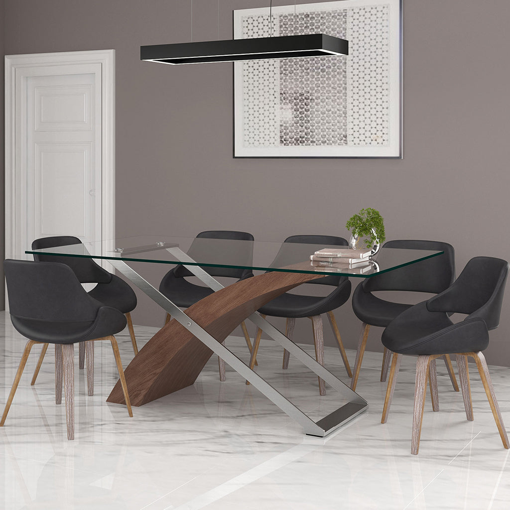 Veneta | Wood Base Glass Top Dining Table Modern, 6 Seater, 201-931