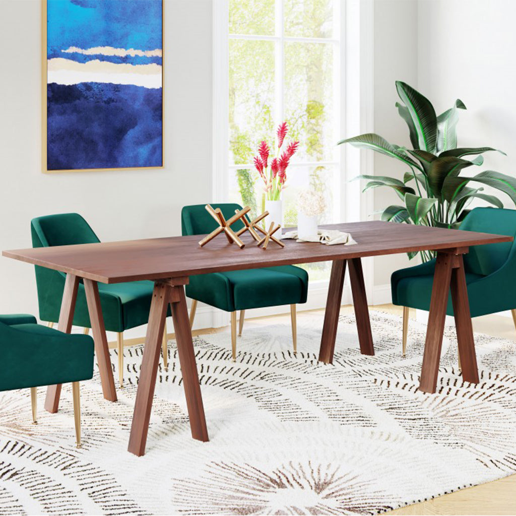 Amorium | Mid Century Modern Walnut Dining Table, Rectangular, 4512822830445 Brand: Homeroots, Size: 94.5inW x  39.4inD x  29.5inH, Weight: 105lb, Shape: Rectangular, Material: Walnut Wood, Seating Capacity: Seats 6-8 people, Color: Natural Walnut Wood Color