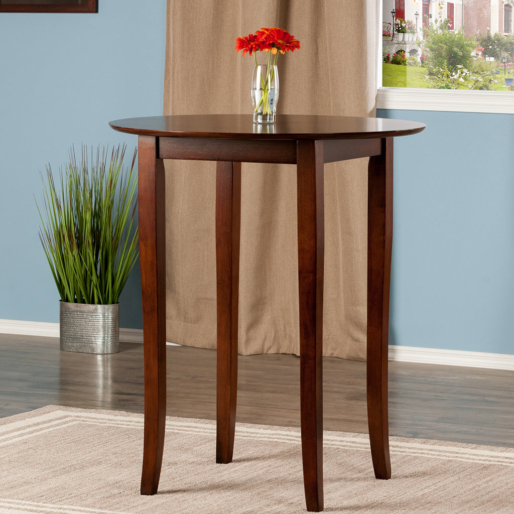 Fiona Round Countertop Height Table, Solid Wood, Antique Walnut Finish, 94834 Brand: Winsome wood, Size: 33.66inW x  33.66inD x  39inH, Weight: 33.8lb, Shape: Round, Material: Walnut Wood Finish, Seating Capacity: Seats 2-4 people ,Color: Dark wood color