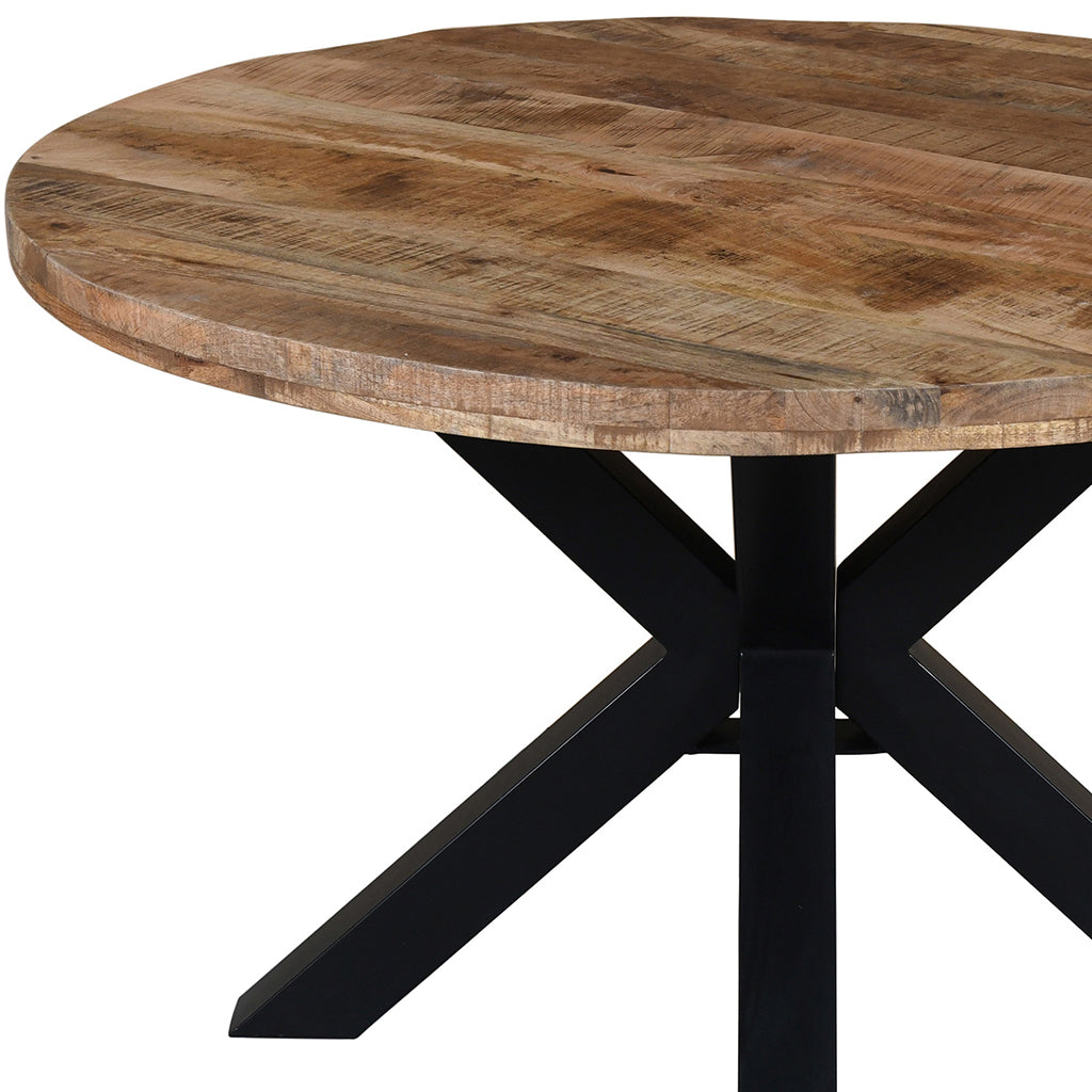 Arhan | Solid Wood Round Dining Table, Mango Top, Iron Base, 4 Seater, 201-580NT