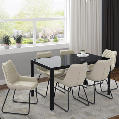 Contra | Black Rectangle Dining Table, Glass Top, Metal Frame & Legs, 6 Seater, 201-843BK