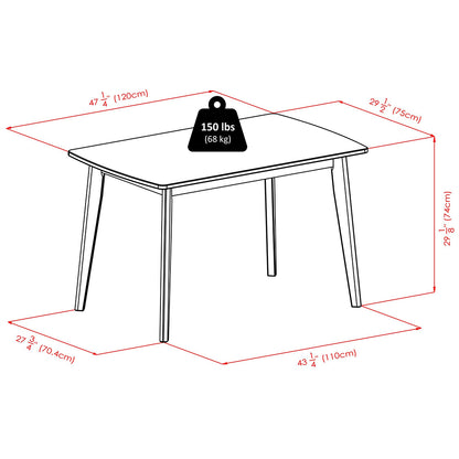 Winsome Shaye Rectangular Table For 4, Walnut, Dining Table, 94848 Size: 47.24inW x 29.53inD x 29.13inH; Weight: 44lb; Shape: Rectangular Material: Walnut Wood; Seating Capacity: Seats 2-4 people; Color: Dark wood color