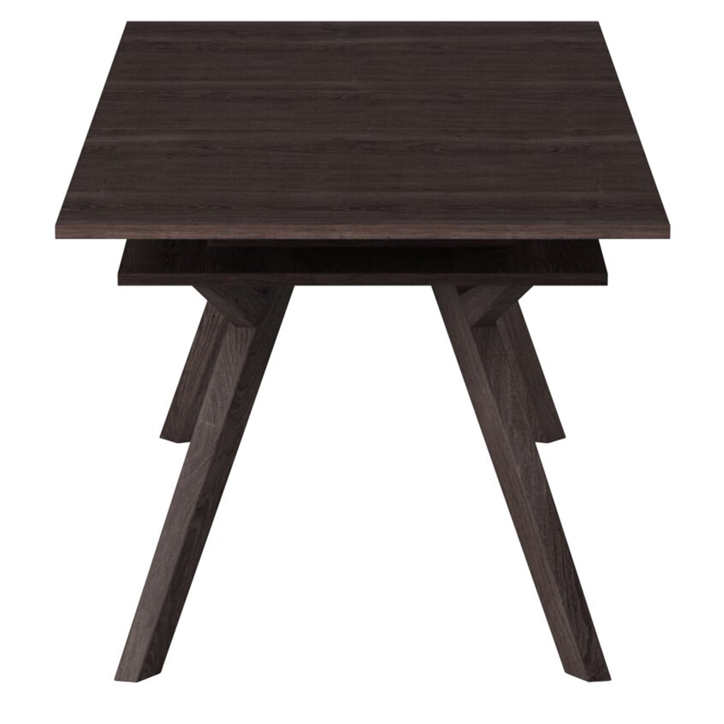 Lennox Extendable Table With Storage, Extendable Table For 8, Extension Dining Table Contemporary, Rectangular, Rubberwood, Mindi Veneer, 5164-01 Brand: Alpine Furniture Size: 71inW x 35.5inD x 30inH; Extended: 87inW x 35.5inD x 30inH Weight: 163lb; Shape: Rectangular; Material: Rubberwood Solids & Mindi Veneer Seating Capacity: Seats 6-8 people; Color: Dark Tobacco