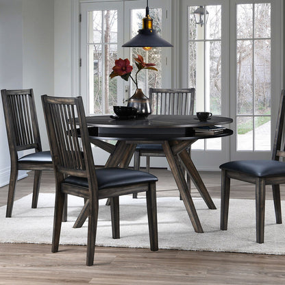 Lennox Round Table With Storage, Round Dining Table For 4, Contemporary Table, Rubberwood, Mindi Veneer, 5164-03 Brand: Alpine Furniture; Size: 47.5inW x 47.5inD x 30inH Weight: 104lb; Shape: Round; Material: Rubberwood Solids & Mindi Veneer Seating Capacity: Seats 2-4 people; Color: Dark Tobacco