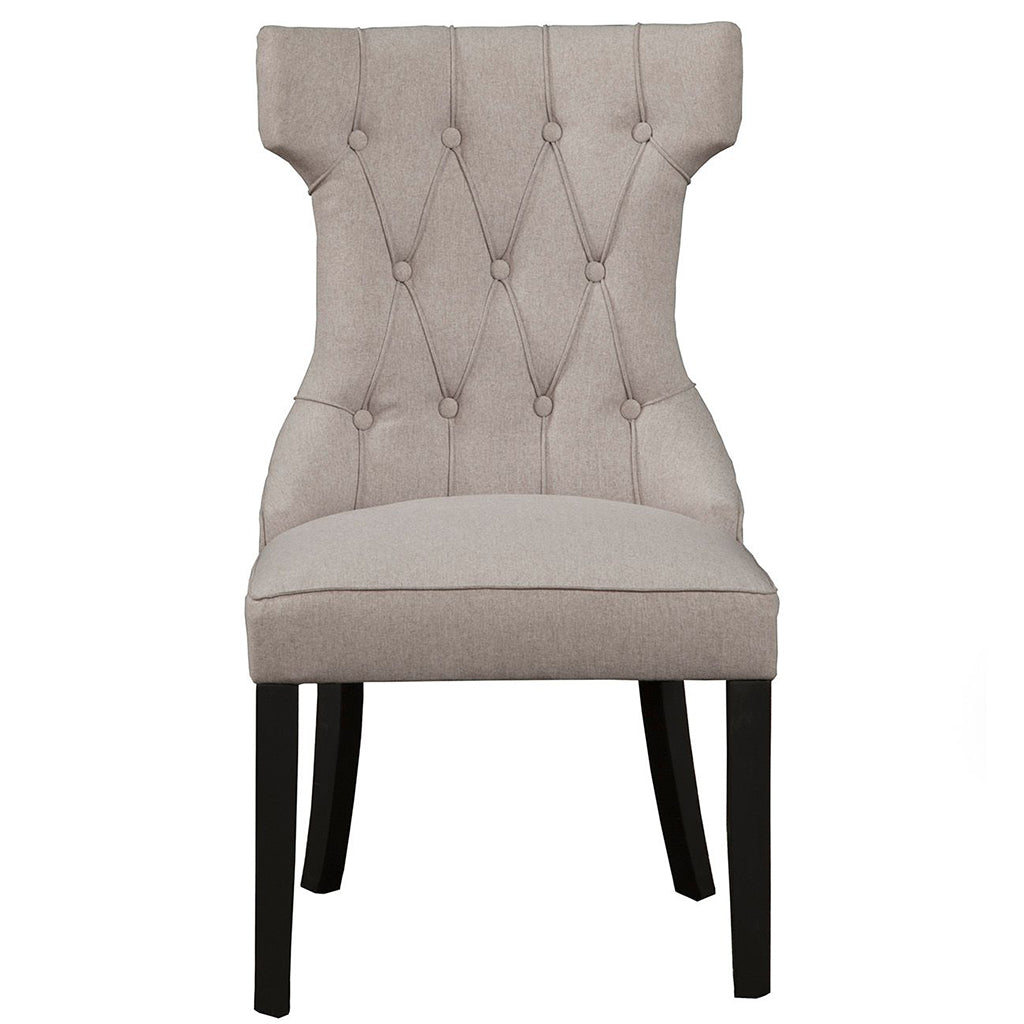 Manchester Dining Chair, Set of 2, Light Grey Upholstery, Black Legs, Upholstered, Solid Rubberwood with Linen Like Polyester Fabric, 3868-02 Brand: Alpine Furniture, Size: 22inW x 26.5inD x 41inH, Material: Solid Rubberwood with Linen Like Polyester Fabric, Color: Light Grey Upholstery, Black Legs