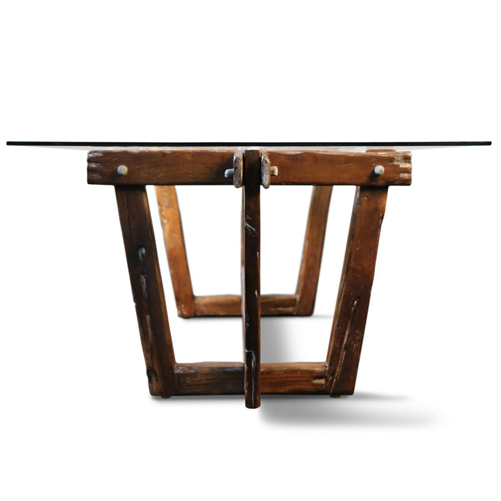 Frams | 100inch Modern Rustic Dining Table, Glass Top Oak Wood Base, SCANDI049