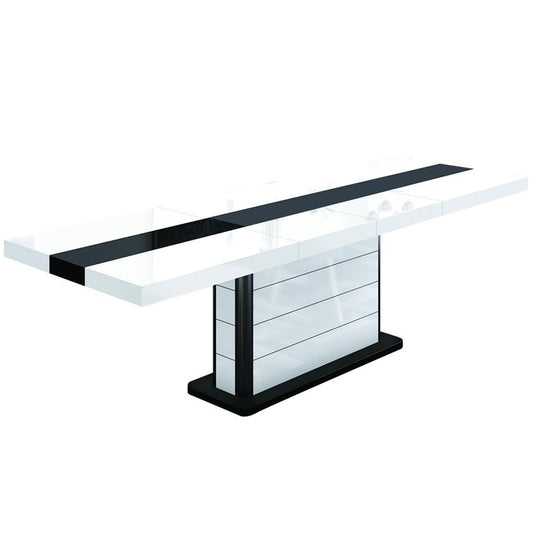 Pianosa 100 inch Double Leaf Extension Dining Table, Rectangular, MDF, HU0007 Brand: Maxima House, Size: 62.9 (82- 102)inW x  35inD x  29.5inH, Weight: 174.2lb, Shape: Rectangular, Material: MDF, Seating Capacity: Seats 8-10 people, Color: Black & White
