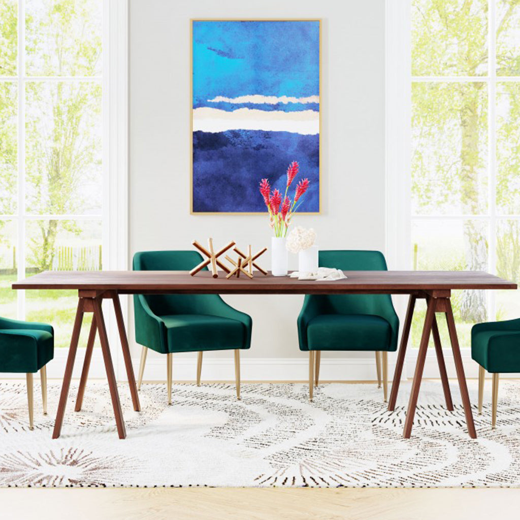 Amorium | Mid Century Modern Walnut Dining Table, Rectangular, 4512822830445 Brand: Homeroots, Size: 94.5inW x  39.4inD x  29.5inH, Weight: 105lb, Shape: Rectangular, Material: Walnut Wood, Seating Capacity: Seats 6-8 people, Color: Natural Walnut Wood Color