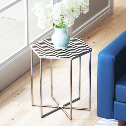 Forma | Black and White Metal End Table, Octagonal, Stainless Steel, 394588