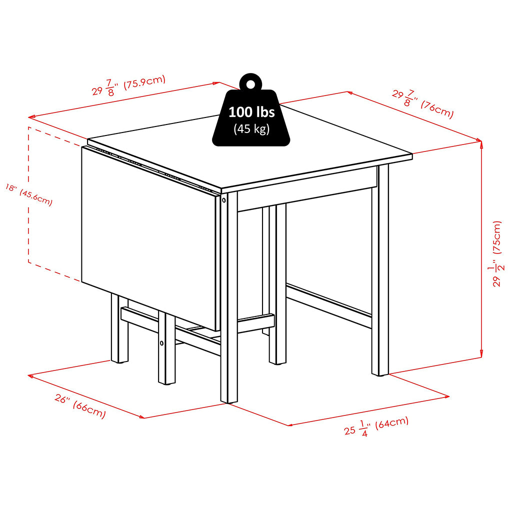 Winsome Lynden Drop Leaf Dining Table, Rectangular, Walnut Wood Finish 94048; Size: 30inW x 30inD x 29.53inH, Extended: 48inW x 30inD x 29.53inH, Weight: 50lb, Shape: Rectangular, Material: Walnut Wood Finish, Seating Capacity: Seats 4-6 people, Color: Dark wood color, Assembly Required: Yes, Avoid Power Tools! Weather Resistant: No