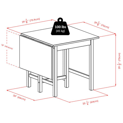 Winsome Lynden Drop Leaf Dining Table, Rectangular, Walnut Wood Finish 94048; Size: 30inW x 30inD x 29.53inH, Extended: 48inW x 30inD x 29.53inH, Weight: 50lb, Shape: Rectangular, Material: Walnut Wood Finish, Seating Capacity: Seats 4-6 people, Color: Dark wood color, Assembly Required: Yes, Avoid Power Tools! Weather Resistant: No