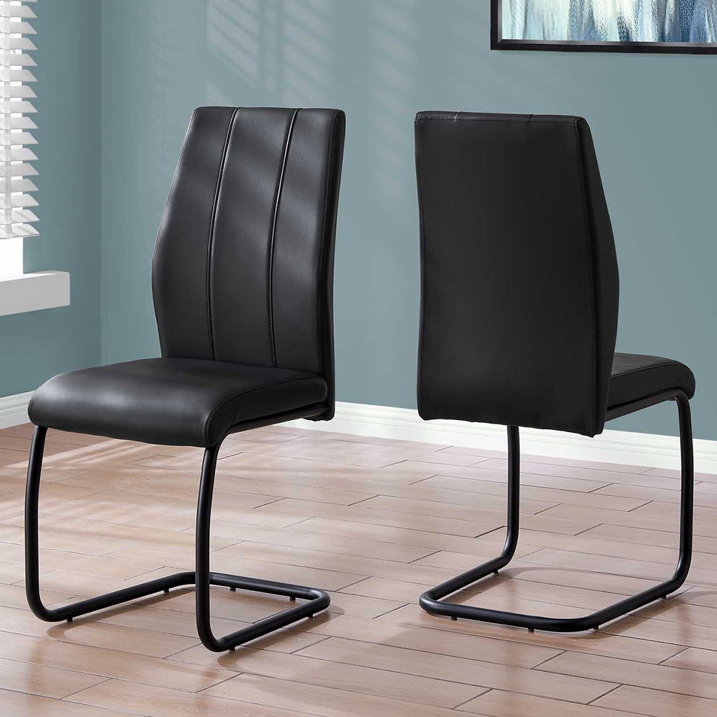 Set of 2 Dining Chairs, Black Faux Leather, Black Chrome Frame, 332628