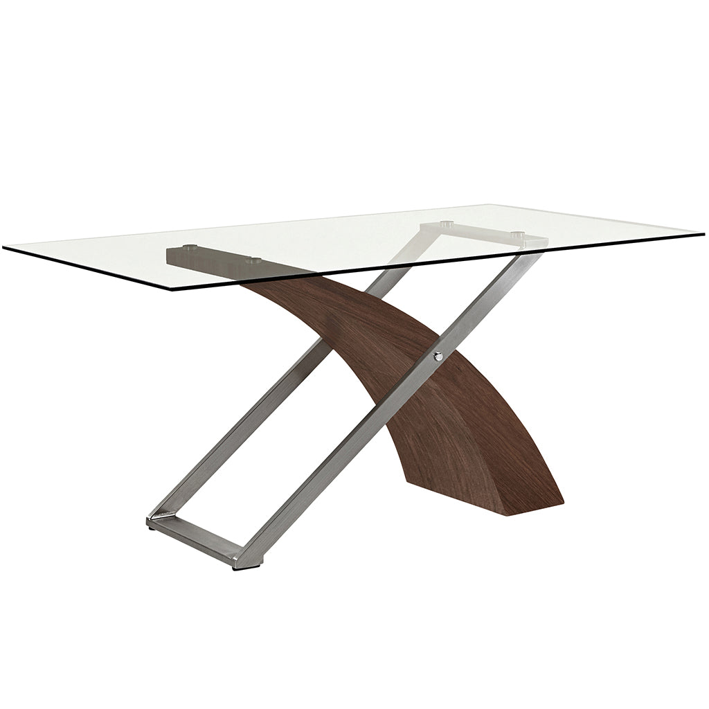 Veneta | Wood Base Glass Top Dining Table Modern, 6 Seater, 201-931