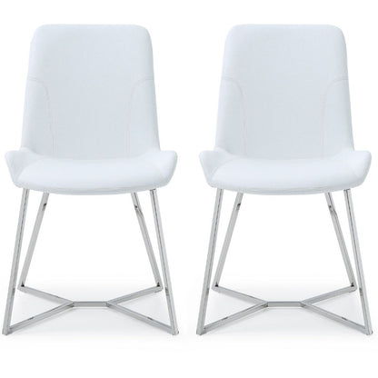 Aileen | Dining Chair, Set of 2, White, Faux Leather, Stainless Steel Base, DC1480-WHT Brand: Whiteline Modern Living Size: 24inW x 20inD x 34inH, Seat Height:  18in/ 46cm Weight: 14lb, Material: Faux leather & polished stainless steel base Color: White, Legs: Grey, Assembly Required: No, Weather Resistant: No