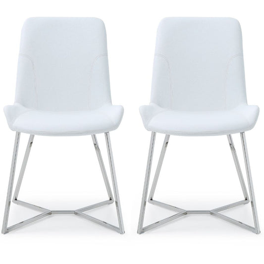 Aileen | Dining Chair, Set of 2, White, Faux Leather, Stainless Steel Base, DC1480-WHT Brand: Whiteline Modern Living Size: 24inW x 20inD x 34inH, Seat Height:  18in/ 46cm Weight: 14lb, Material: Faux leather & polished stainless steel base Color: White, Legs: Grey, Assembly Required: No, Weather Resistant: No