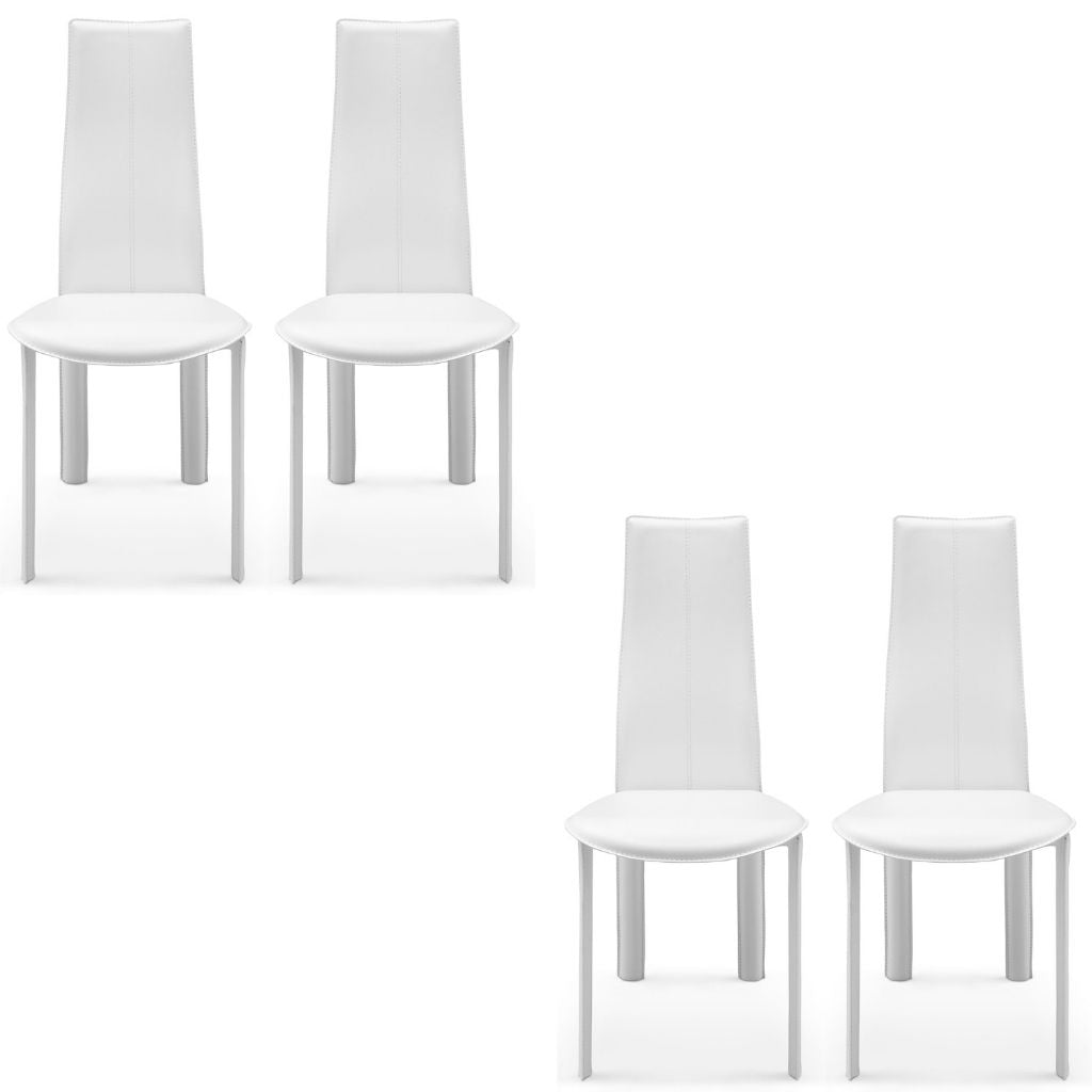 Allison | Dining Chair, Set of 4, White, Leather, Metal Legs, DC1004H-WHT Brand: Whiteline Modern Living Size: 18inW x 23inD x 41inH, Seat Height:  18in/ 46cm Weight: 73lb, Material: Leather, Color: White