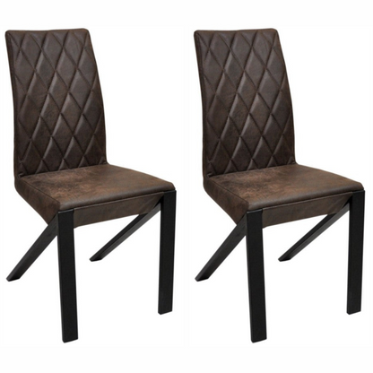 Leather lounge chairs with foam-padded seats and uniquely shaped metal legs