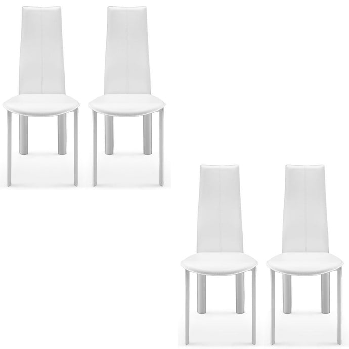 Allison | Dining Chair, Set of 4, White, Leather, Metal Legs, DC1004H-WHT Brand: Whiteline Modern Living Size: 18inW x 23inD x 41inH, Seat Height:  18in/ 46cm Weight: 73lb, Material: Leather, Color: White