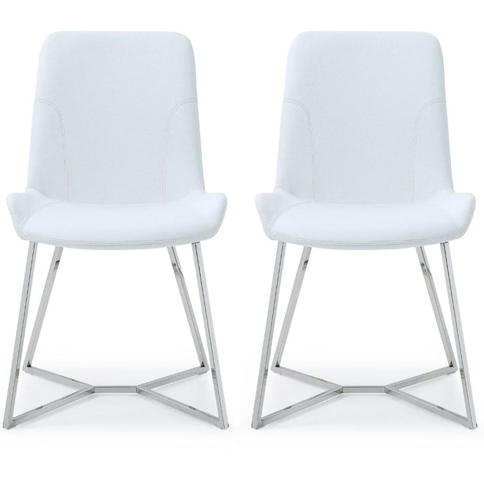 Aileen | Dining Chair, Set of 2, White, Faux Leather, Stainless Steel Base, DC1480-WHT Brand: Whiteline Modern Living Size: 24inW x 20inD x 34inH, Seat Height:  18in/ 46cm Weight: 14lb, Material: Faux leather & polished stainless steel base Color: White, Legs: Grey, Assembly Required: No, Weather Resistant: No
