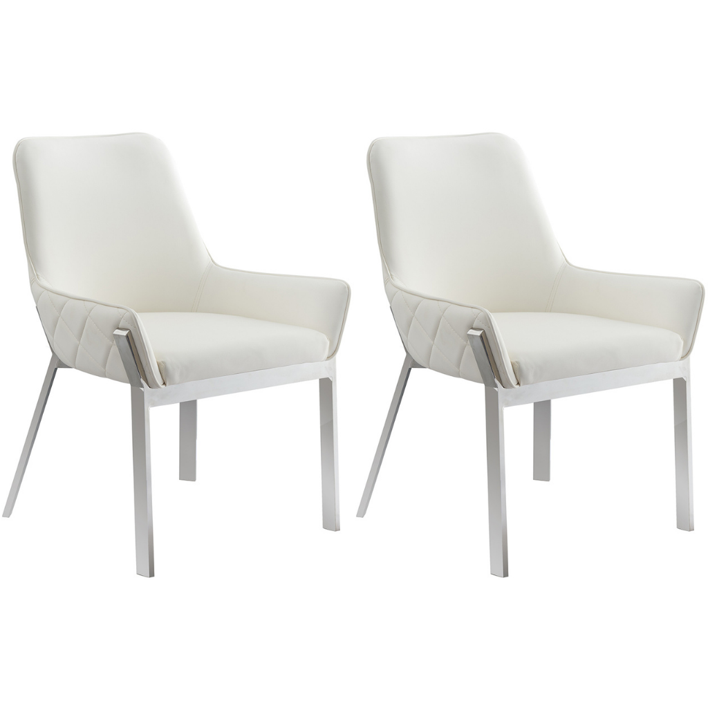 Miami | White Diamondback Stitch Pattern Dining Chairs, Faux Leather, 18871-DC-W