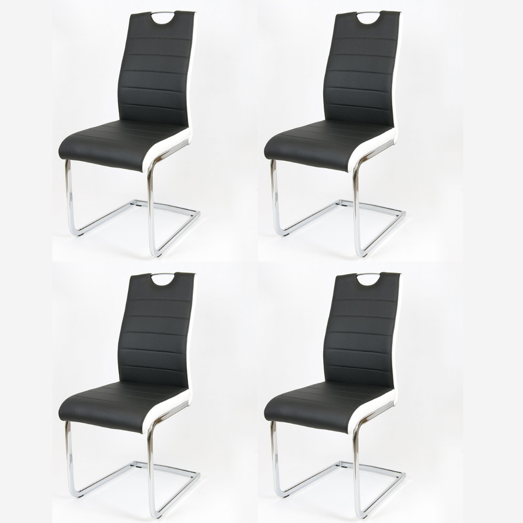 Faux leather dining chairs with chrome steel legs